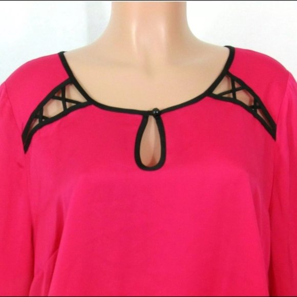 Lane Bryant Hot Pink Blouse with Black Trim 18/20 - Picture 2 of 6